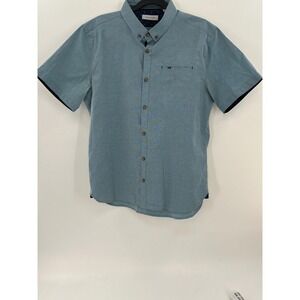 7 Diamonds Mens Short Sleeve Button Down Shirt Blue Geometric Print Size Large